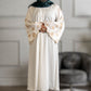 White Abaya with Embroidered Sleeves - High-Quality Fabric & Intricate Embroidery for Elegance and Sophistication ID
