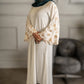 White Abaya with Embroidered Sleeves - High-Quality Fabric & Intricate Embroidery for Elegance and Sophistication ID