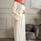 White Abaya with Embroidered Sleeves - High-Quality Fabric & Intricate Embroidery for Elegance and Sophistication ID