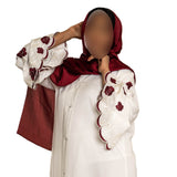 White Abaya with Embroidered Sleeves - High-Quality Fabric & Intricate Embroidery for Elegance and Sophistication ID