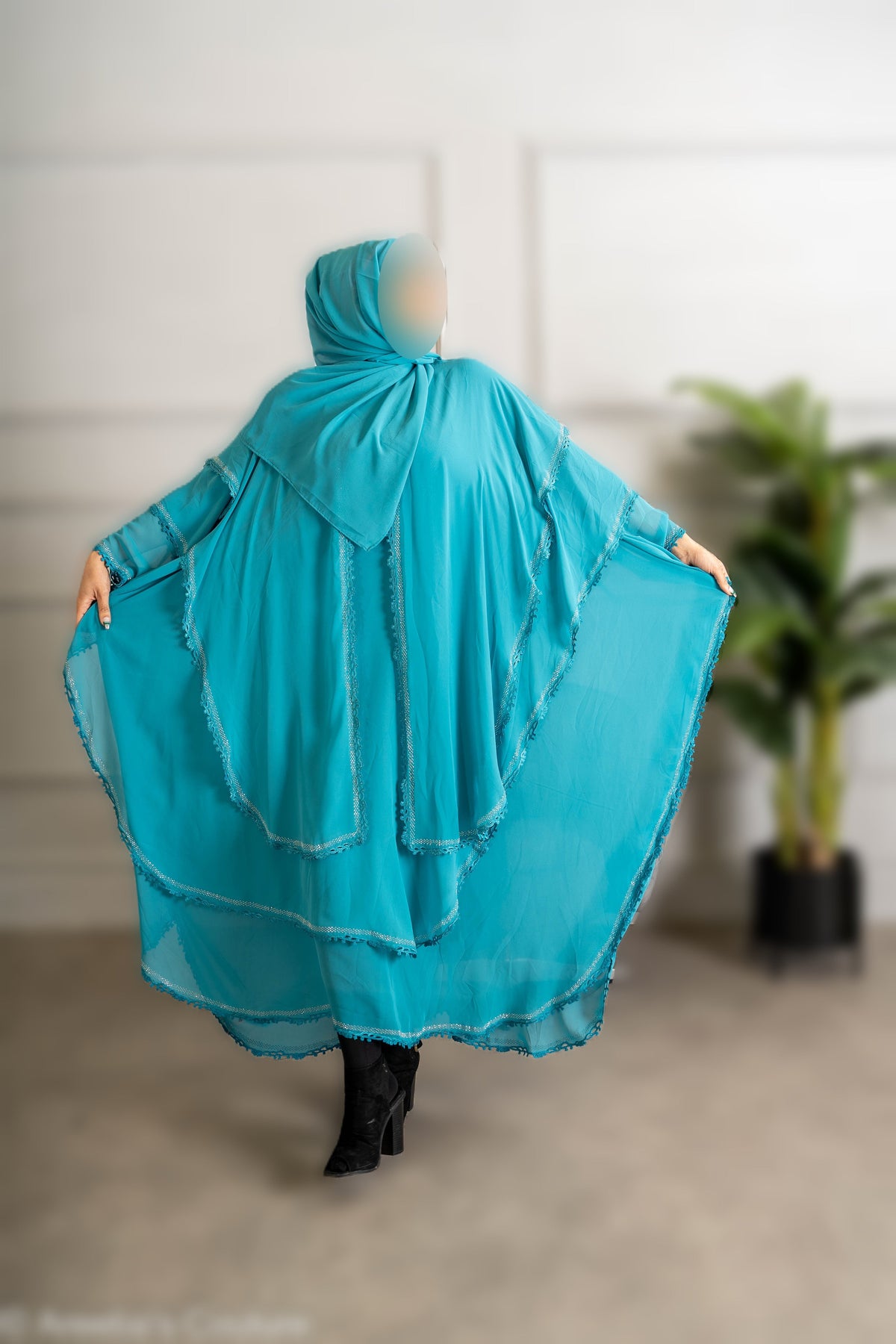 Chiffon Triple Layered Abaya with Lace - Elegant and Stylish Islamic Clothing for Women