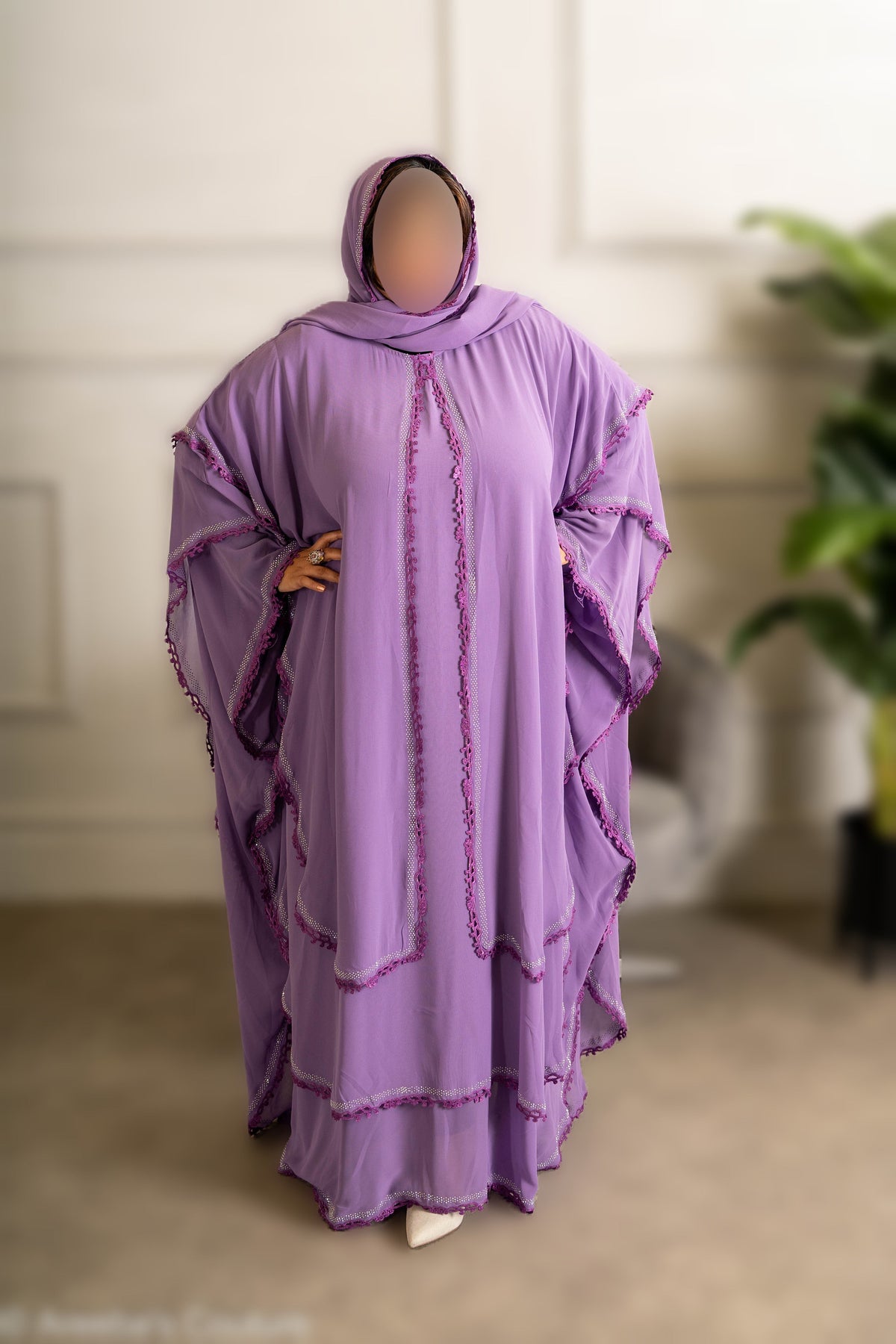 Chiffon Triple Layered Abaya with Lace - Elegant and Stylish Islamic Clothing for Women