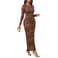 Women’s Retro Cashew Print Long Sleeve Dress – Elegant & Graceful Style