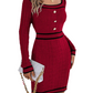 Contrast Trim Long Sleeve Sweater Dress