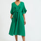 Elody Double Gauze Tie Waist Midi Dress - Green
