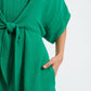 Elody Double Gauze Tie Waist Midi Dress - Green