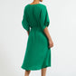 Elody Double Gauze Tie Waist Midi Dress - Green