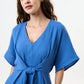 Elody Double Gauze Tie Waist Midi Dress - Blue