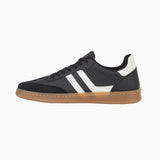 Flash Mens Lace Up Trainers Faux Leather Black Stripe Casual Flat Tennis Sports Shoes