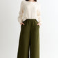 Flory Scallop Quilt Wide Leg Trouser - Moss Green