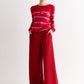 Flory Scallop Quilt Wide Leg Trouser - Wine Red