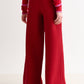 Flory Scallop Quilt Wide Leg Trouser - Wine Red