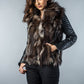 Brown Silver Genuine Arctic Fox Fur Lamb Nappa Leather Jacket