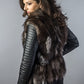 Brown Silver Genuine Arctic Fox Fur Lamb Nappa Leather Jacket