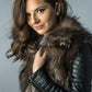 Brown Silver Genuine Arctic Fox Fur Lamb Nappa Leather Jacket
