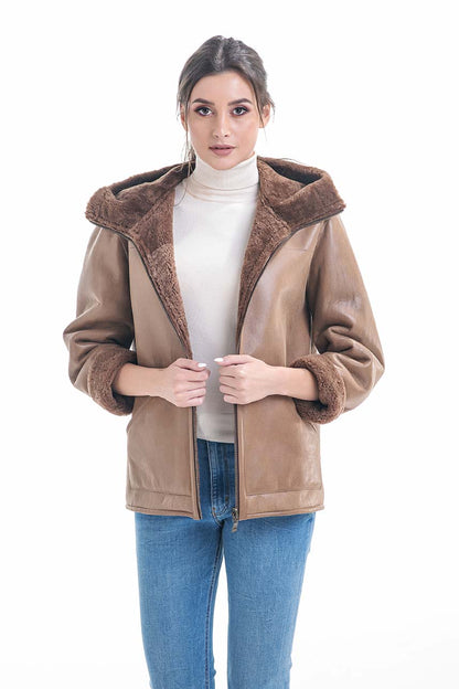 Taupe Nappa Lambskin Reversible Shearling Jacket