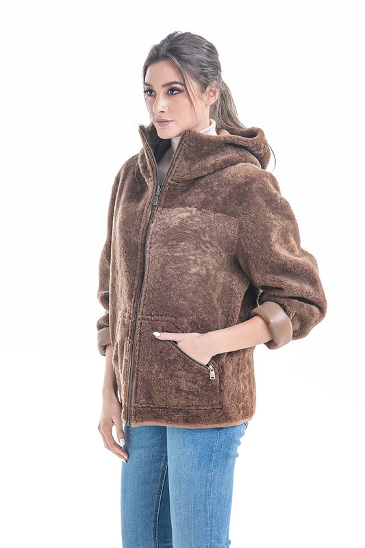 Taupe Nappa Lambskin Reversible Shearling Jacket