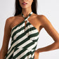 Geri Diagonal Lines Print Halter Midi Dress - Green