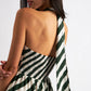 Geri Diagonal Lines Print Halter Midi Dress - Green