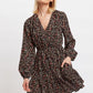 Louche Giovanna Wax Flower Print Long Sleeved Tie Mini Dress
