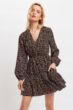Louche Giovanna Wax Flower Print Long Sleeved Tie Mini Dress