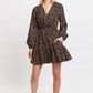 Louche Giovanna Wax Flower Print Long Sleeved Tie Mini Dress