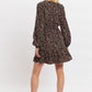 Louche Giovanna Wax Flower Print Long Sleeved Tie Mini Dress