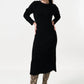 Guila Eyelash Rib Long Sleeve Midi Dress - Black