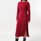 Guila Eyelash Rib Long Sleeve Midi Dress - Red