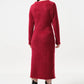 Guila Eyelash Rib Long Sleeve Midi Dress - Red
