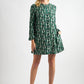 Gwenola Mid Century Retro Print Mini Dress - Green