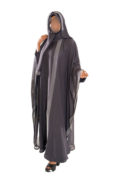 Elegant 3 Piece Fancy Abaya with Hood in Luxurious Chiffon Fabric for Any Occasion