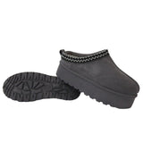 Ladies Platform Aztec Embroidery Faux Fur Slippers
