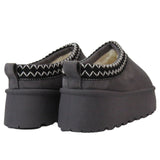 Ladies Platform Aztec Embroidery Faux Fur Slippers