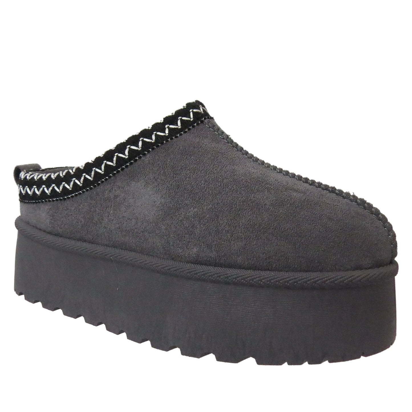 Ladies Platform Aztec Embroidery Faux Fur Slippers