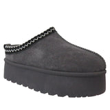 Ladies Platform Aztec Embroidery Faux Fur Slippers