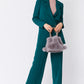Grey Faux Fur Pom-Pom Drawstring Bucket Bag