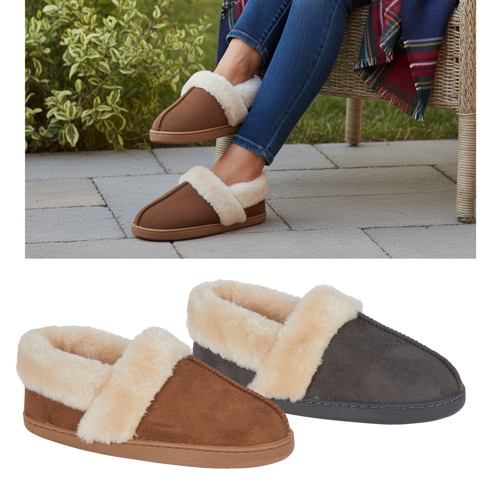 Bootee EDALE Ladies Faux Suede Fleecy Lined Bootee SlippersCozy Style & Comfo ...