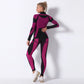 Breathable Yoga Workout Long Sleeve Shirt Leggings Set Gym Sports Fitness Striped Pants Suit For Women
