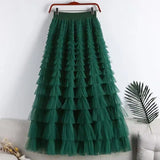 High-Waisted Mesh Layered Skirt for Women – Spring & Fall Elegant Cake Skirt