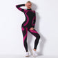 Breathable Yoga Workout Long Sleeve Shirt Leggings Set Gym Sports Fitness Striped Pants Suit For Women