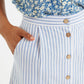 Hela Sail Stripe Button Through A-Line Mini Skirt Blue