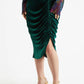 Louche Helka Velvet Ruched Mini Skirt Green