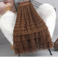 High-Waisted Mesh Layered Skirt for Women – Spring & Fall Elegant Cake Skirt