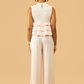 High Neck Frill Blouse & Flared Pants Co-ord Set
