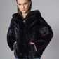 Navy Blue Hooded Nutria Mink Fur Coat