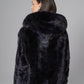 Navy Blue Hooded Nutria Mink Fur Coat