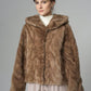 Taupe Hooded Nutria Mink Fur Coat