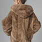 Taupe Hooded Nutria Mink Fur Coat