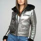 Silver Shearling Leather Hooded Jacket